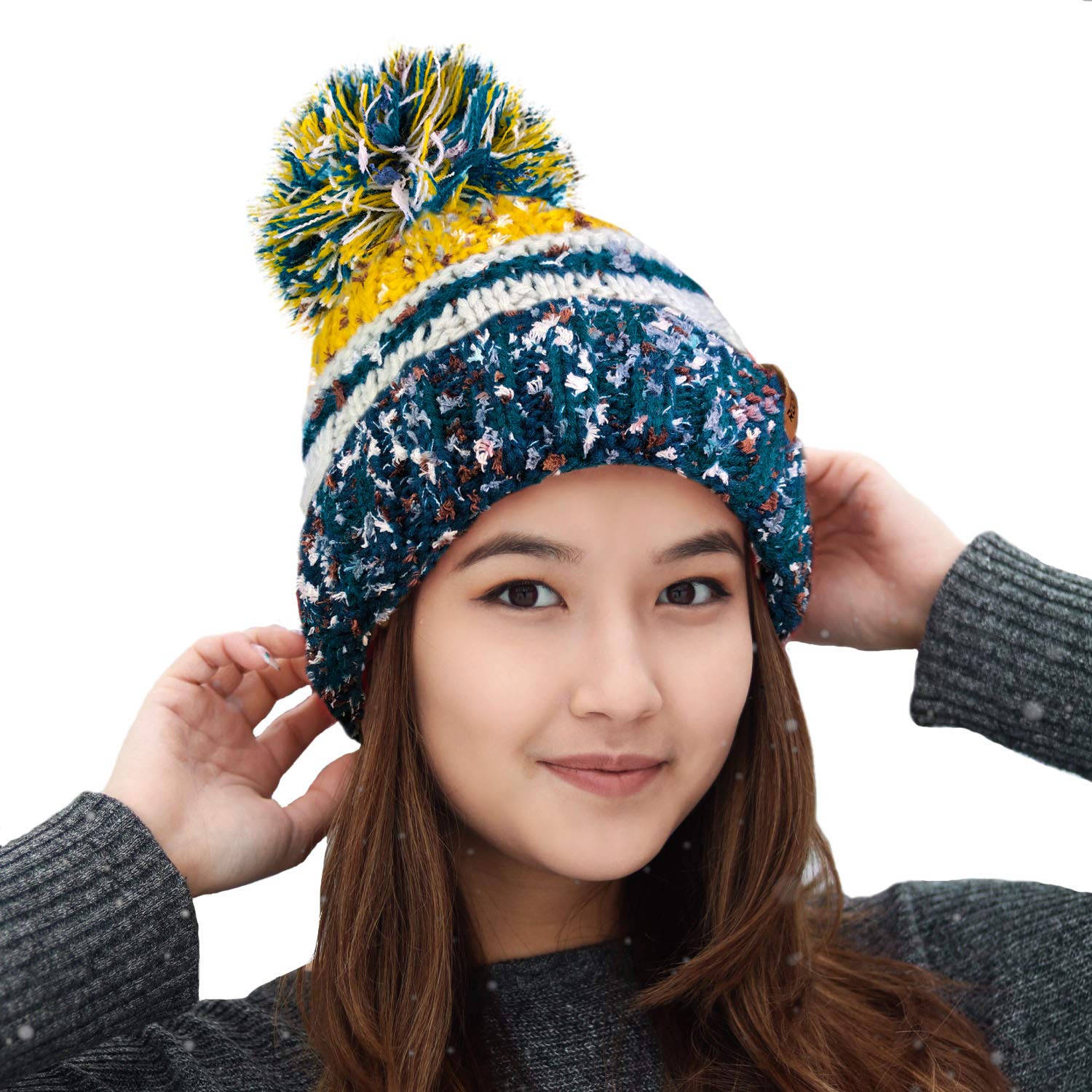 Rockjock Teal/Grey R80 Thermal Insulating Ribbed Beanie Bobble Hat With Cosy Fleece Lining
