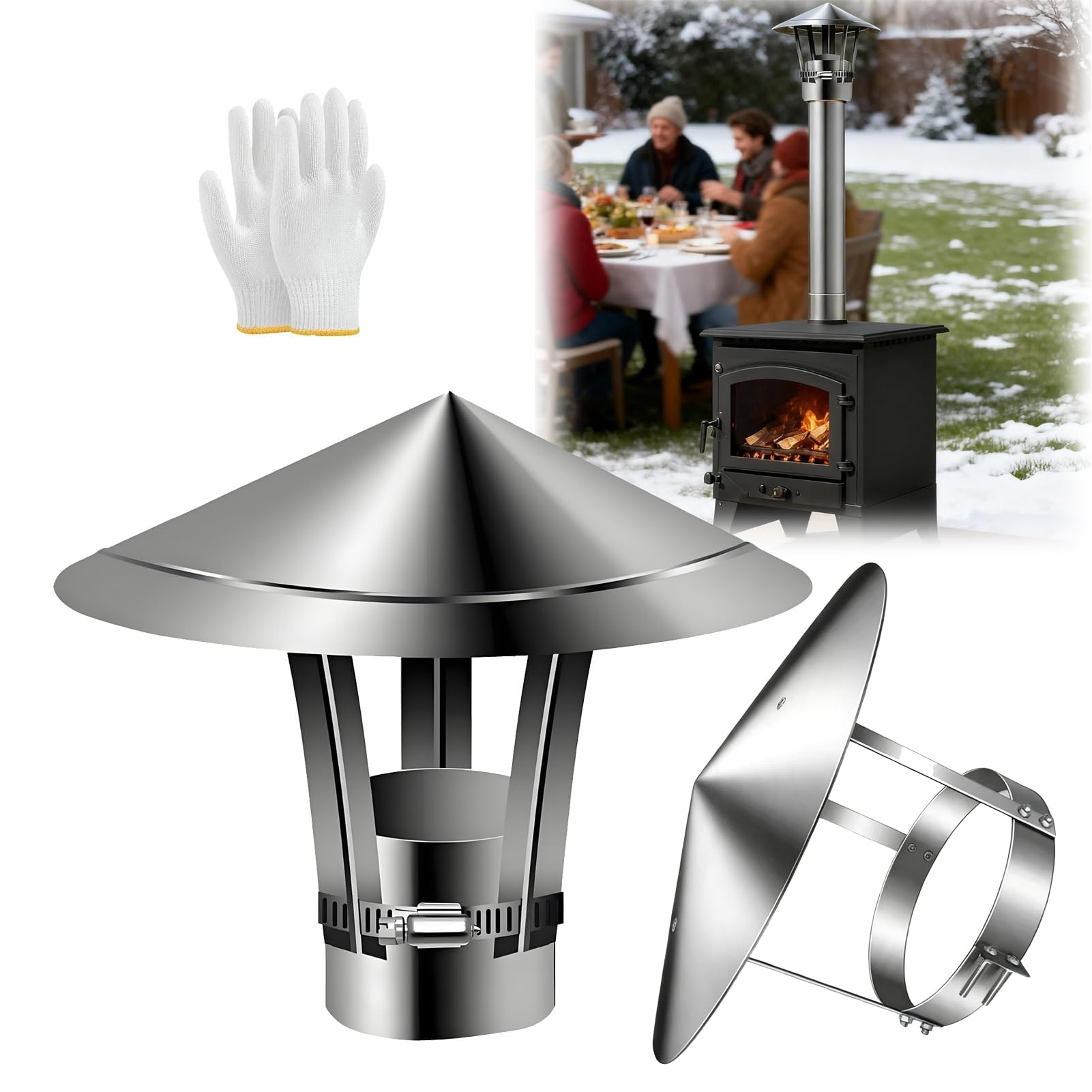 Terminale Canna fumaria comignolo Antipioggia Cappuccio | Comignolo In Acciaio Inox Per Camino per camino tubo scarico fumi stufa a pellet legna copertura 240mm/9.6in