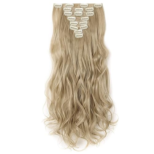 S-noilite 8 extensiones de cabello rubio rizado con clip, extensiones de cabello rubio ondulado de cabeza completa para mujer, 17 pulgadas, rubio