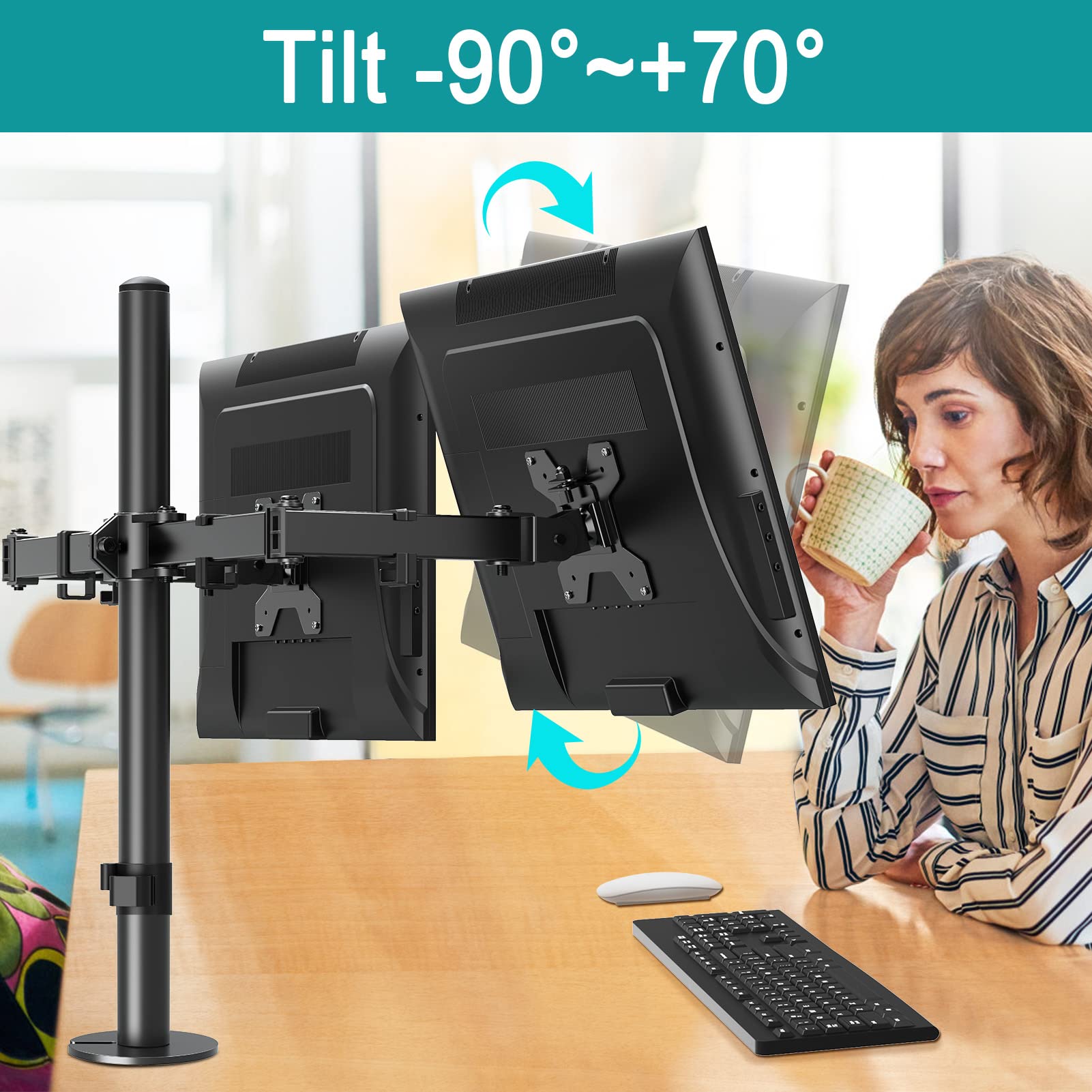MOUNT PRO Dual Monitor Mount Fits 13-32 Inch/19.8lbs LCD Screen, Computer Monitor Desk Mount, Articulating Monitor Arm, Height Adjustable Monitor Stand for 2 Monitors, VESA Mount 75x75/100x100mm