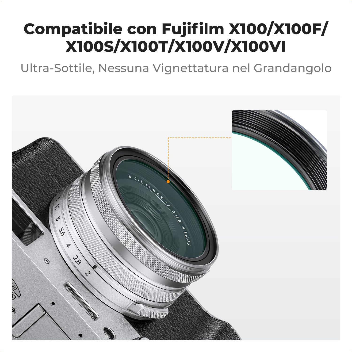 K&F CONCEPT Nano-Xcel Filtro di Protezione UV compatibile con Fujifilm X100 Serie, Filtro MCUV con 28 Strati di Rivestimento Nano Compatibile con Fujifilm X100 X100S X100F X100T X100V X100VI(Argento)