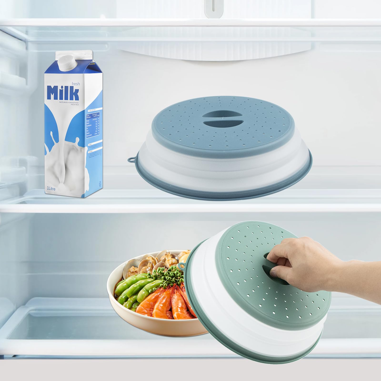 2 piezas de tapas para microondas plegables - 26,5 cm de protección contra salpicaduras con ganchos y rejilla de ventilación - Resistente al calor - Ahorro de espacio para microondas, frutas, verduras