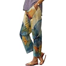 Summer Casual Pants Women Elastic Waist Boho Floral Capris Straight Leg Pant with Pockets Butterfly Baggy Beach Trousers