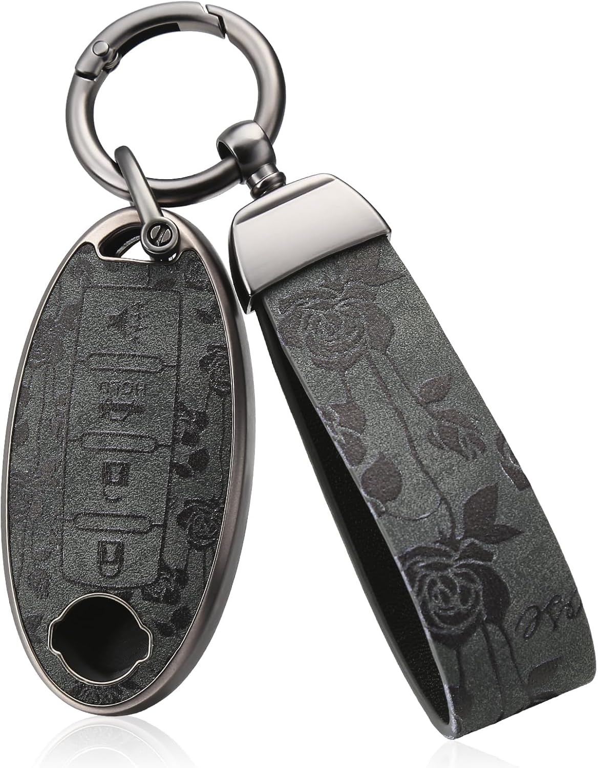 for Nissan Key Fob Cover with Keychain,Soft TPU Key Case Shell Full Protection for Altima Rogue Maxima Sentra Infiniti Armada Sedan Murano Pathfinder Frontier 3 4 5 Button Holder (Black Rose)