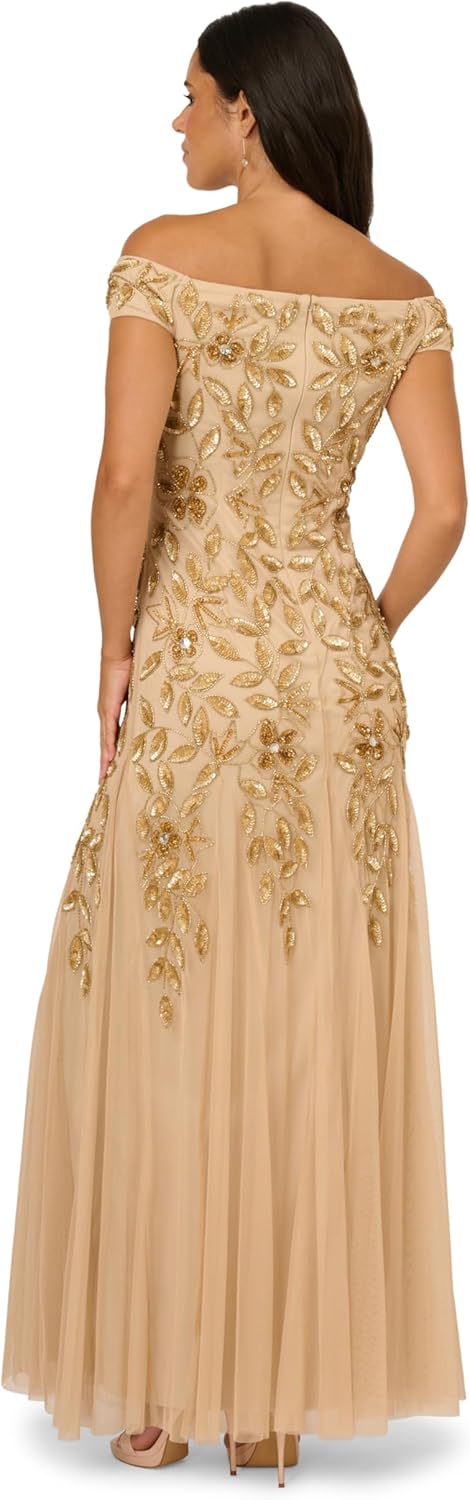 Adrianna Papell Womens Off Shoulder Bead Long Dress - Image 2