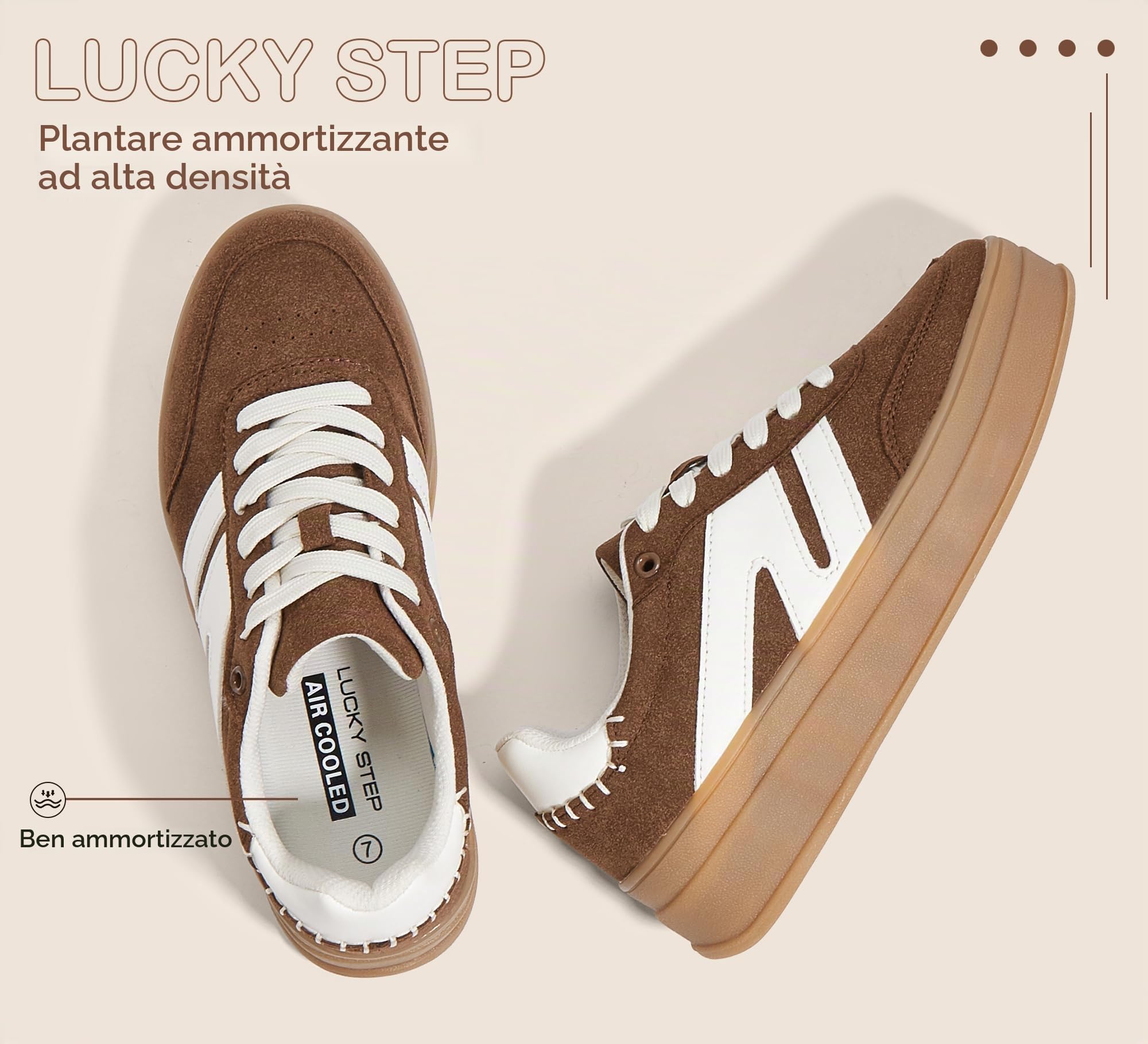LUCKY STEP Scarpe da ginnastica da donna con plateau retrò alla moda, classiche e casual, suola in gomma con suola in gomma, scarpe da tennis e camminate, suola spessa e alla moda