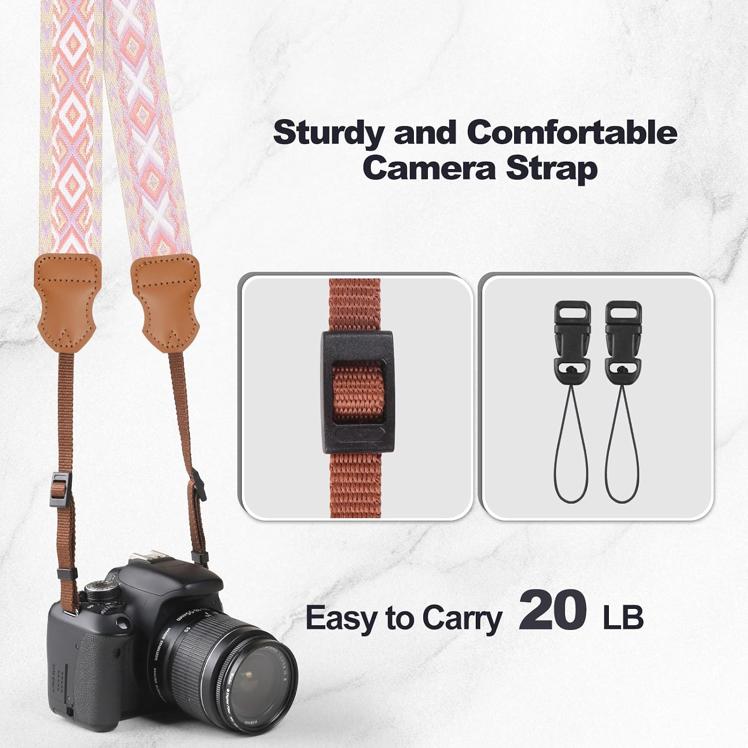 Universal Camera Strap - Camera Neck Strap, Adjustable Shoulder Straps Compatible with Canon, Fujifilm, Nikon, Olympus, Panasonic and other SLR and mirrorless cameras - Purple Red White Rhombus