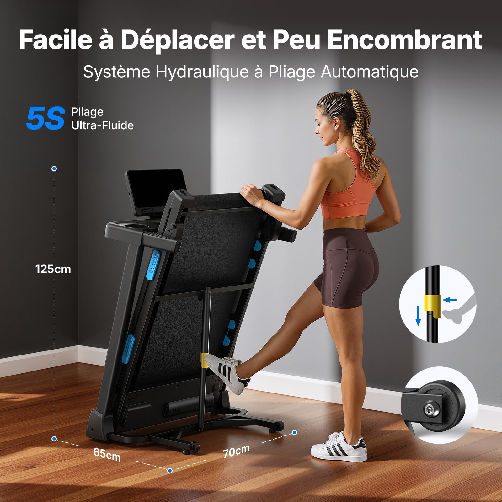 MERACH Tapis de Course Pliable Inclinable, 2.5HP Vitesse Réglable 0.8-12km/H, Tapis de Marche avec Écran LED