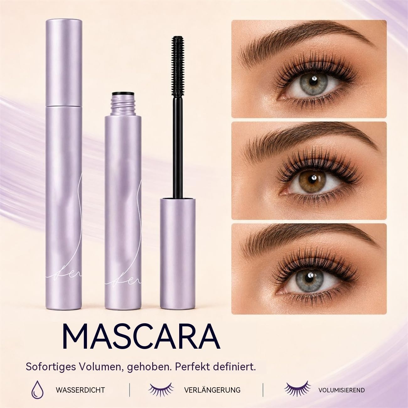 Mascara Volumen & Länge – Wimperntusche Schwarz, Glättende Textur, Kein Verklumpen, Smudge-Proof, Für Empfindliche Augen, Vegane Formel, Langanhaltend