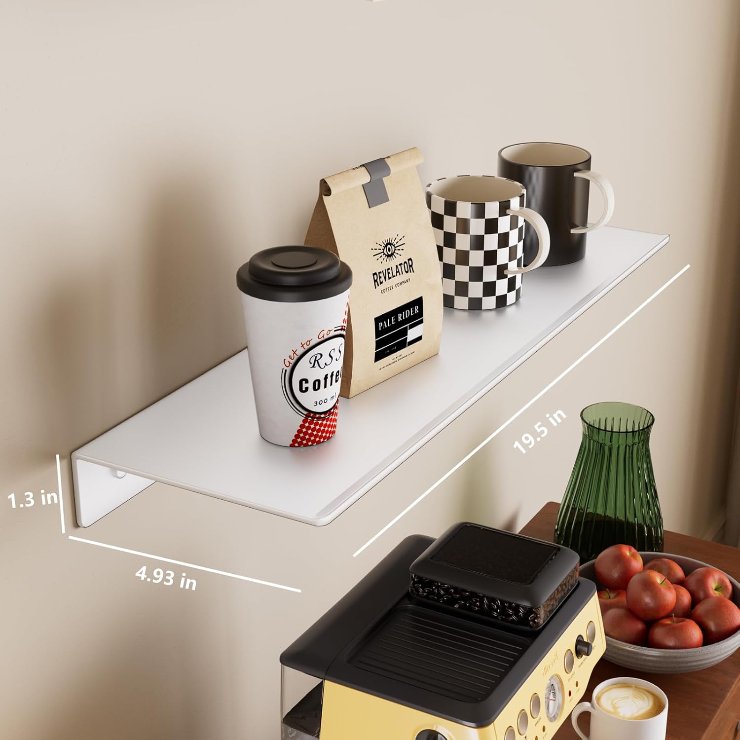 Small Floating Shelf for Wall Storage, Mini Display Shelf for Collectibles, Metal Wall Shelf for Bathroom/Living Room/Kitchen/Bedroom(White, 20IN)