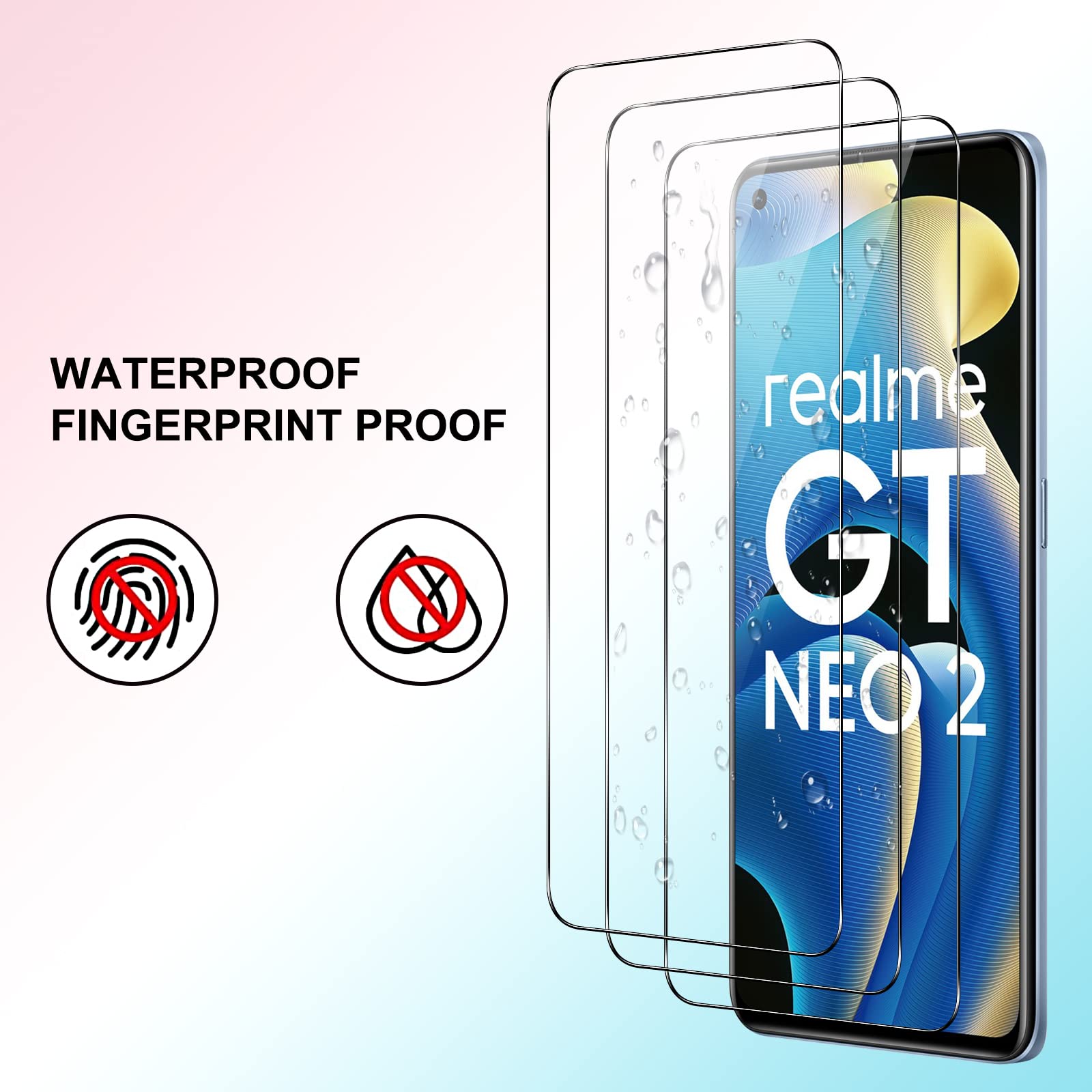 Vanrain Protector De Pantalla Para Realme GT Neo 3T/Realme GT Neo 2 5G/GT 2 5G Cristal Templado, 2 Piezas Vidrio Templado+2 Piezas Protector De Lente De Cámara, Alta Definición 9H Dureza Sin