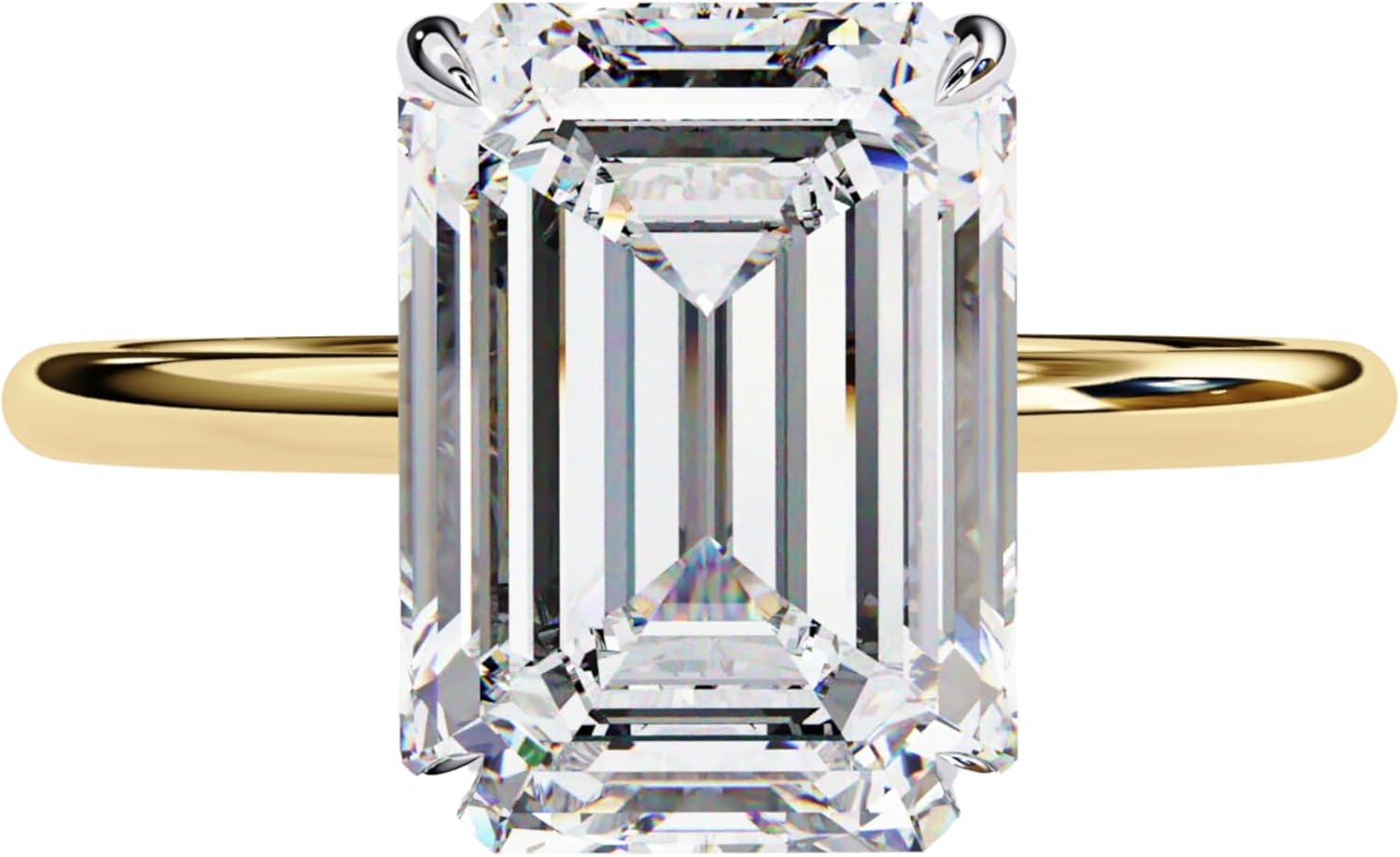 4.00CT Emerald Cut Moissanite Solitaire Two Tone Engagement Rings For Women, Unique Emerald Wedding Anniversary Ring, Solid Gold Proposal Ring, Symbol Of Eternal Love