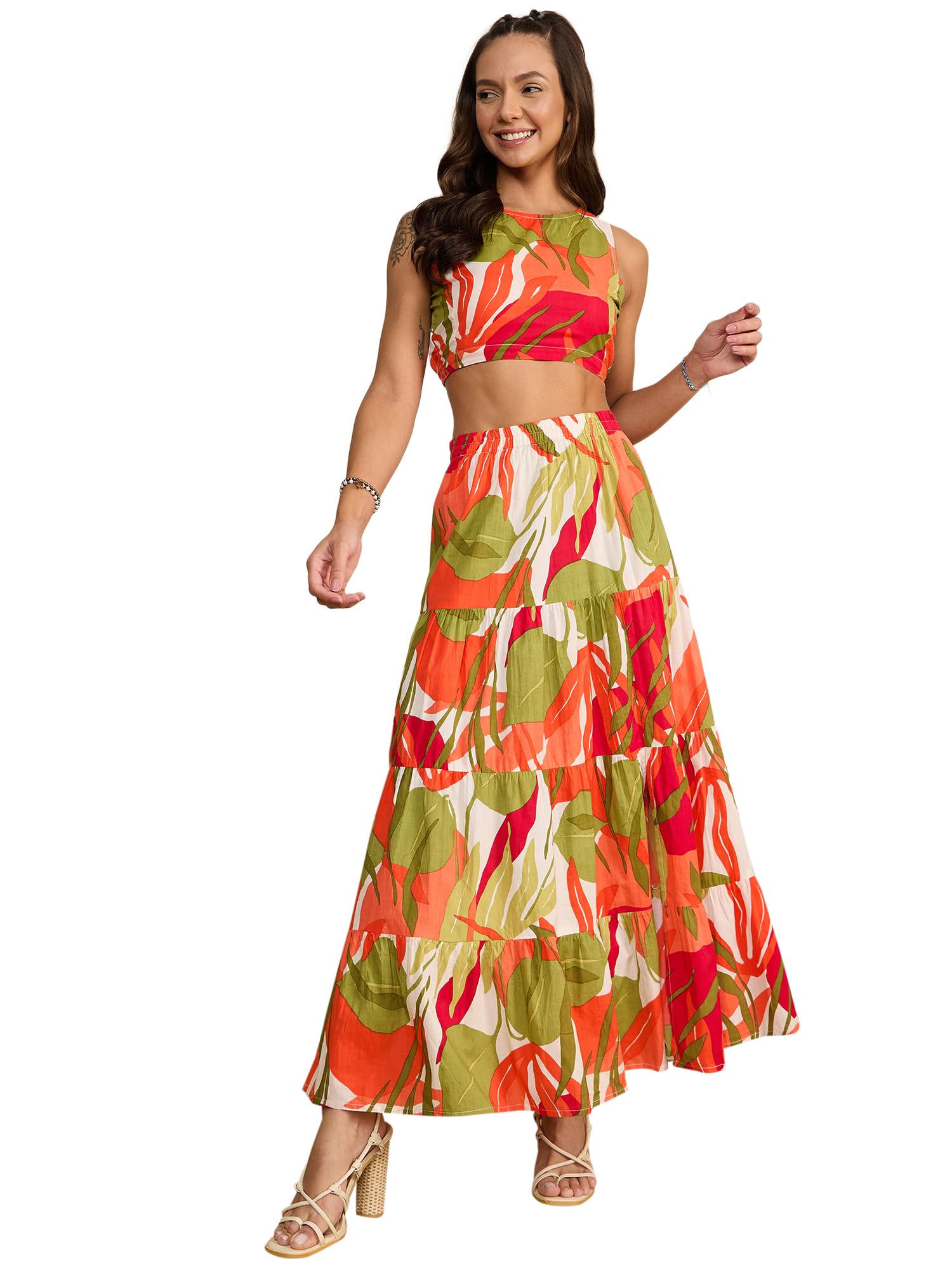 Women Floral Print Crop Top & Skirt Set