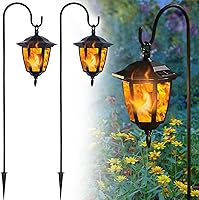Dynaming 2-Pack Solar Flickering Flame Lanterns with 38" Shepherd Hooks - Outdoor Halloween Christmas Garden Lights for Patio Yard Pathway