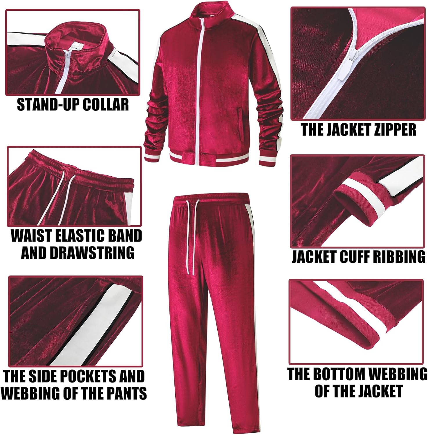 ANOTWENER Men's 2 Piece Tracksuits Velour Sweatsuits Athletic Fit Velvet Outfit Jogging Full Zip Jacket Pants Set - Image 6