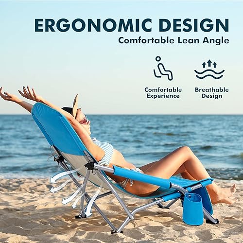 Miniatura 3 de AKSOUL Silla de playa plegable para adultos sillas de respaldo bajoalto con bolsa de transporte - Silla de asiento extra ancha con cómoda almohada y