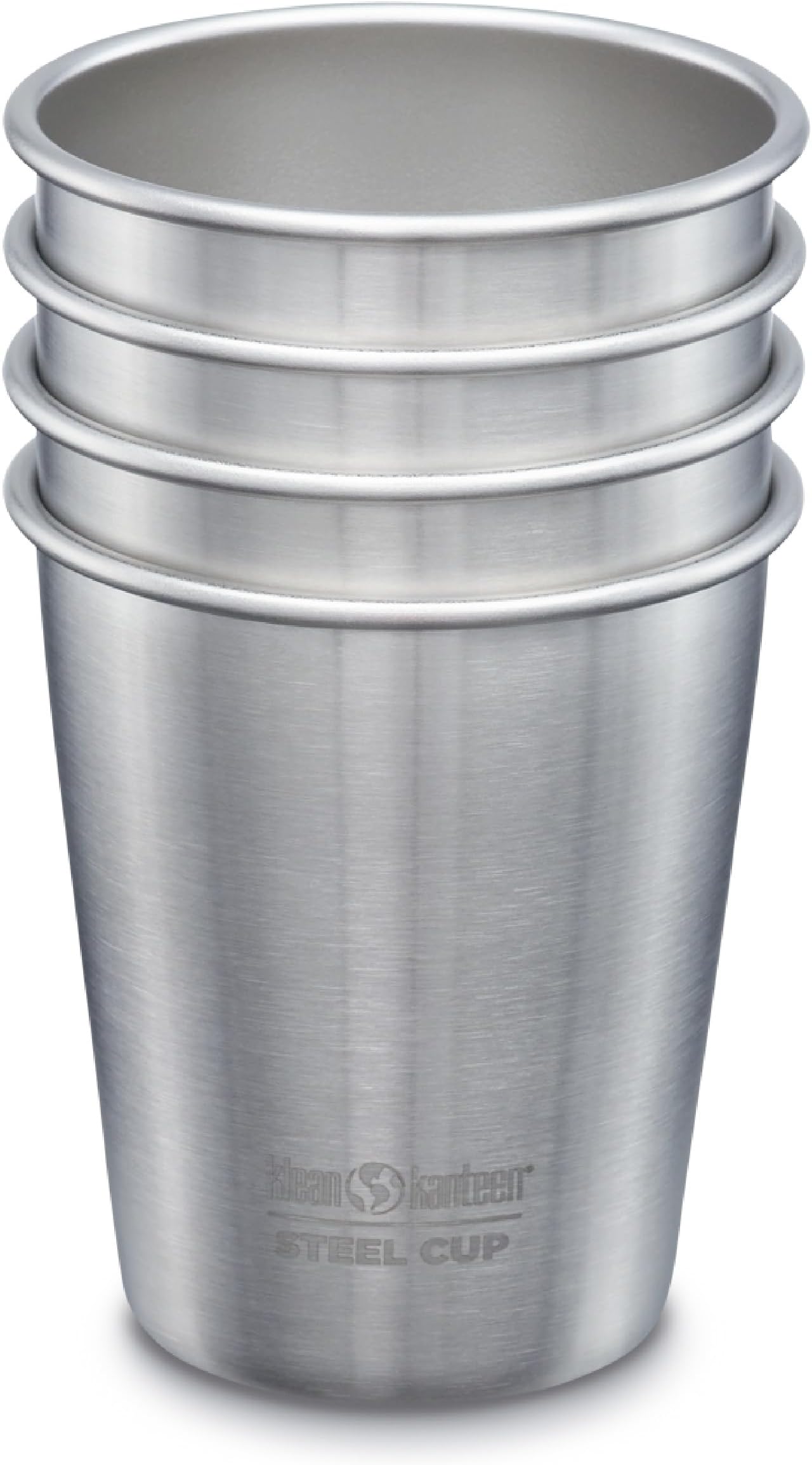 Single Wall Stainless Steel Cups, Brushed Stainless, Pint Glasses in 10oz, 4 pack