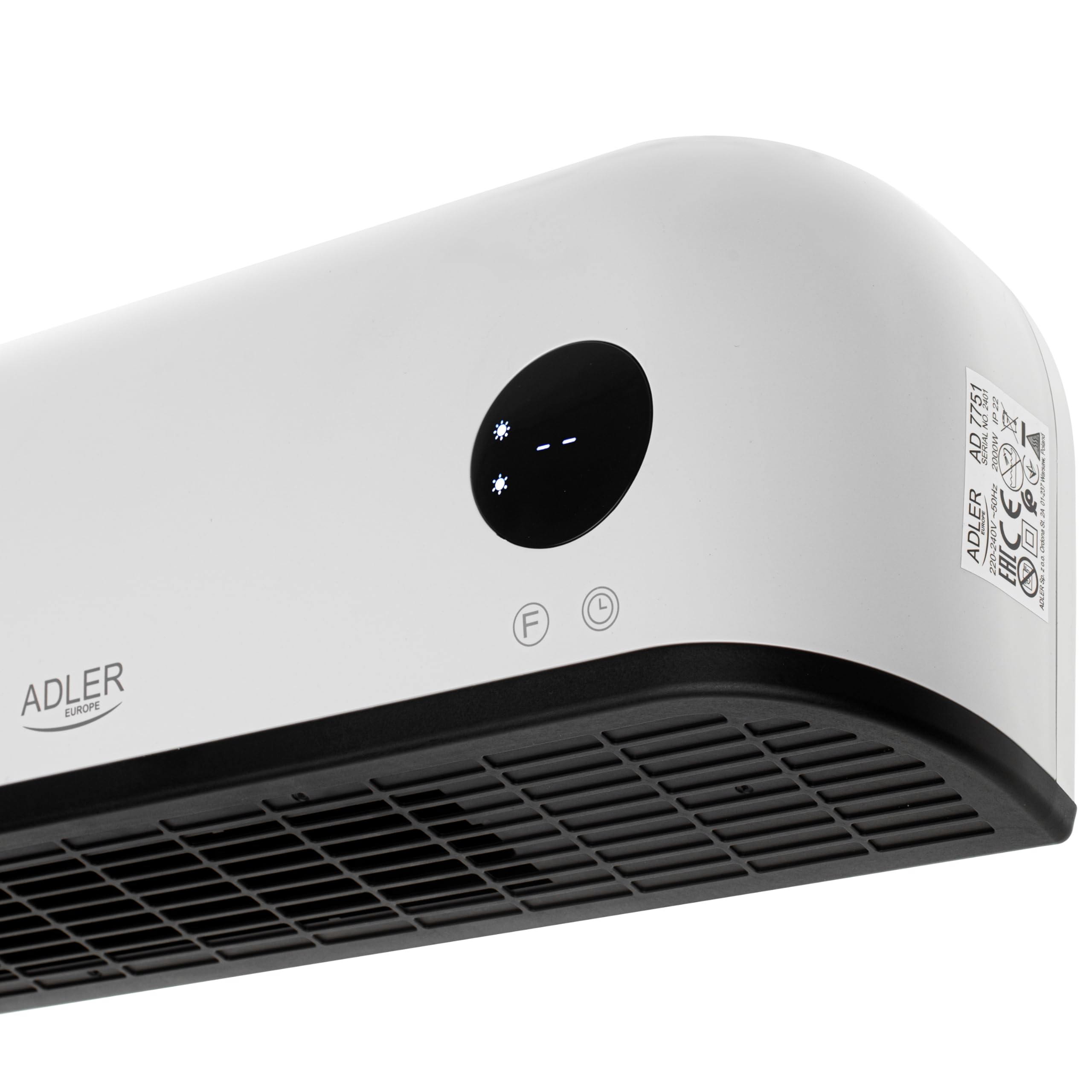 ADALER EUROPE Ventilateur mural 2 en 1, ventilateur électrique et machine de chauffage, affichage LED clair, télécommande, élément chauffant en céramique, deux niveaux de chauffage 1000 W/2000 W