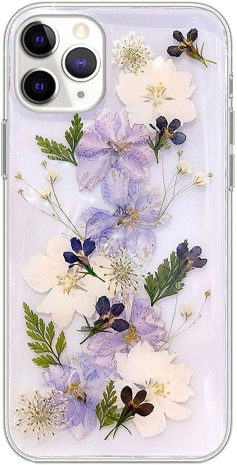 Custodia Per IPhone 11 Con Fiori Secchi Naturali - Cover Morbida TPU Viola - Design Unico Con Fiore Viola - Supporta Ricarica Wireless