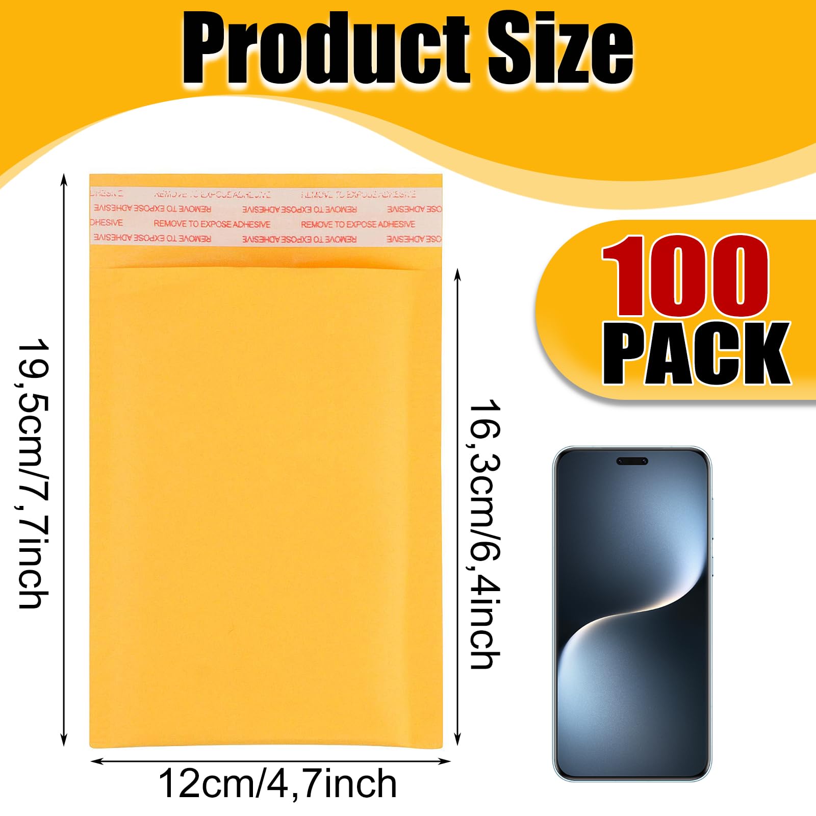 STARVAST 100Pcs Enveloppes à Bulles Jaunes 12x19.5cm - Enveloppes Matelassées Imperméables Auto-Adhésives Pour Expédition