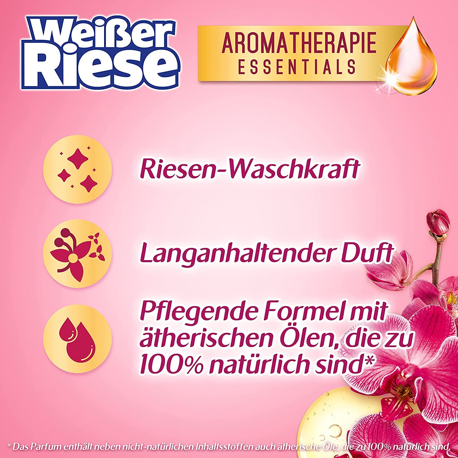 Weißer Riese Color Trio-Caps Aromatherapie Essentials (120 Wäschen), Waschmittel mit Orchidee & Macadamiaöl, Colorwaschmittel mit ätherischen Ölen & intensivem Frische-Effekt