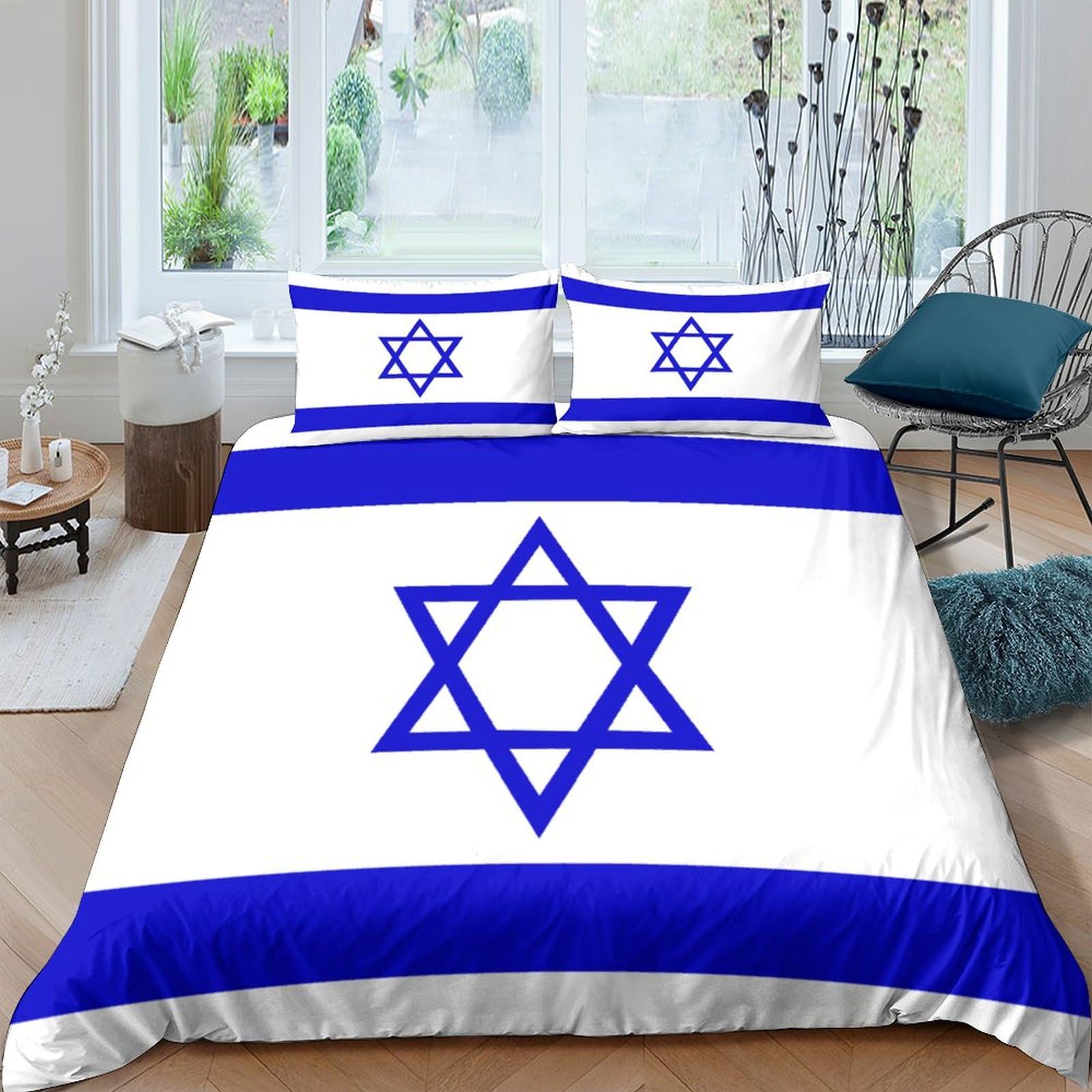 AAHARYA Flag of Israel Duvet Cover Set Microfiber Bedding Set Soft 3D National Flag Print Quilt Covers Lightweight Bedroom Decor Hidden Zipper King（220x240cm）