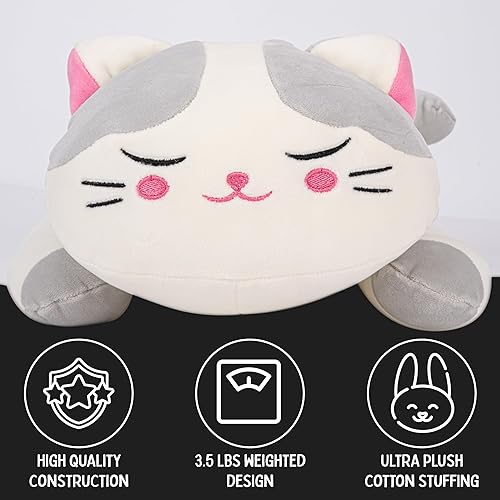 Miniatura 5 de NALO Lindo gato de 3.5 libras, animales de peluche con peso, animales de peluche, almohada de gato, felpa pesada, adorables almohadas de peluche,