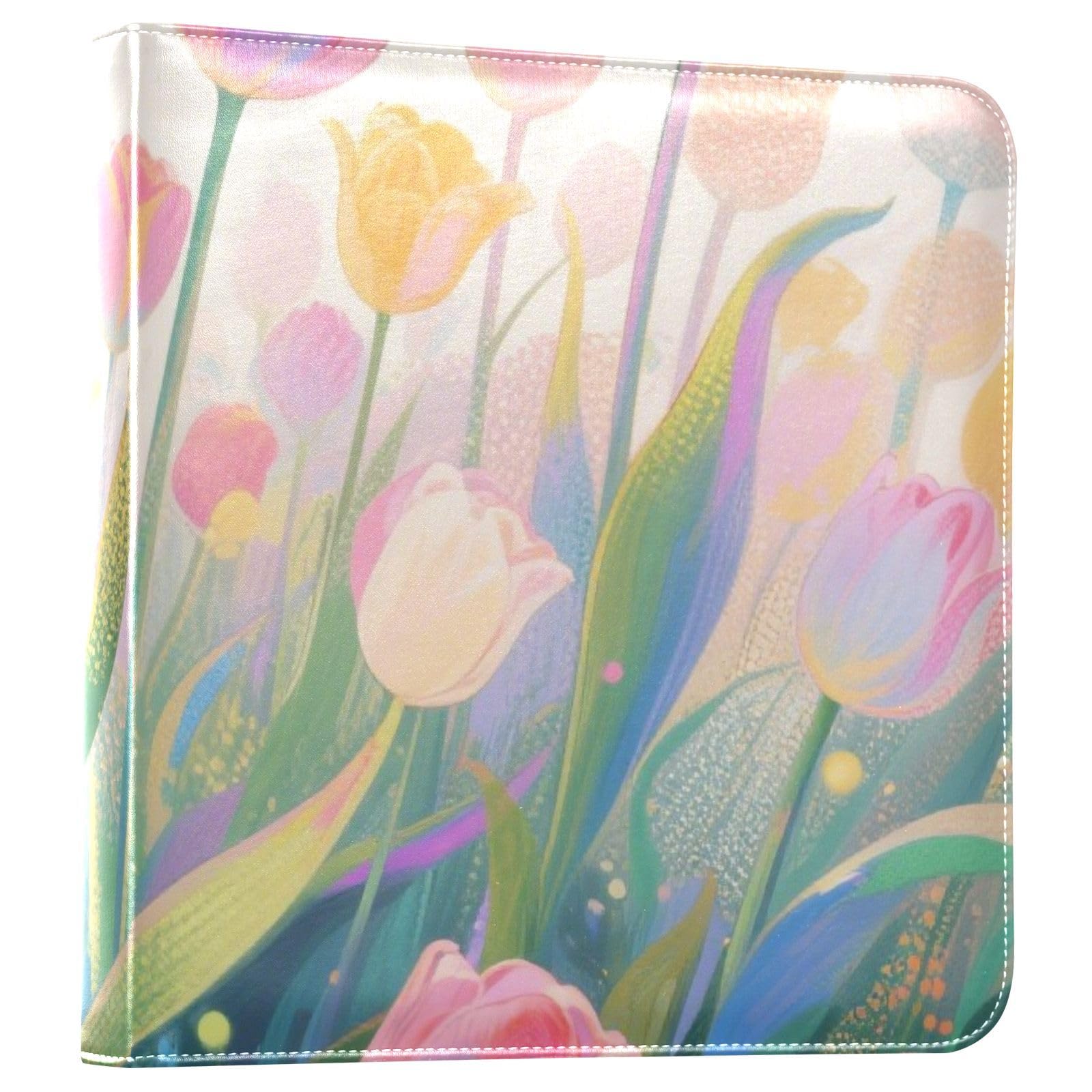 Photo Album 4x6, 5x7,6x8,Artificial Leather Photo Albums with 20 Detachable Sheets Tulips Print for Family Wedding,Multi 6