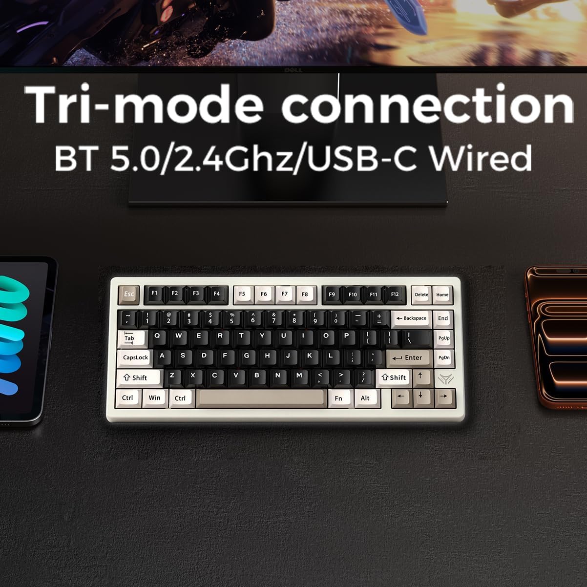 MK INKY75 Mechanical Keyboard with Full Aluminum Wireless Mechanical Gaming Keyboard, 75% Layout Mechanical Keyboard BT/2.4G/USB-C,Hot Swappable, Creamy Sounding, RGB/PP/4000mAh(Light Beige)