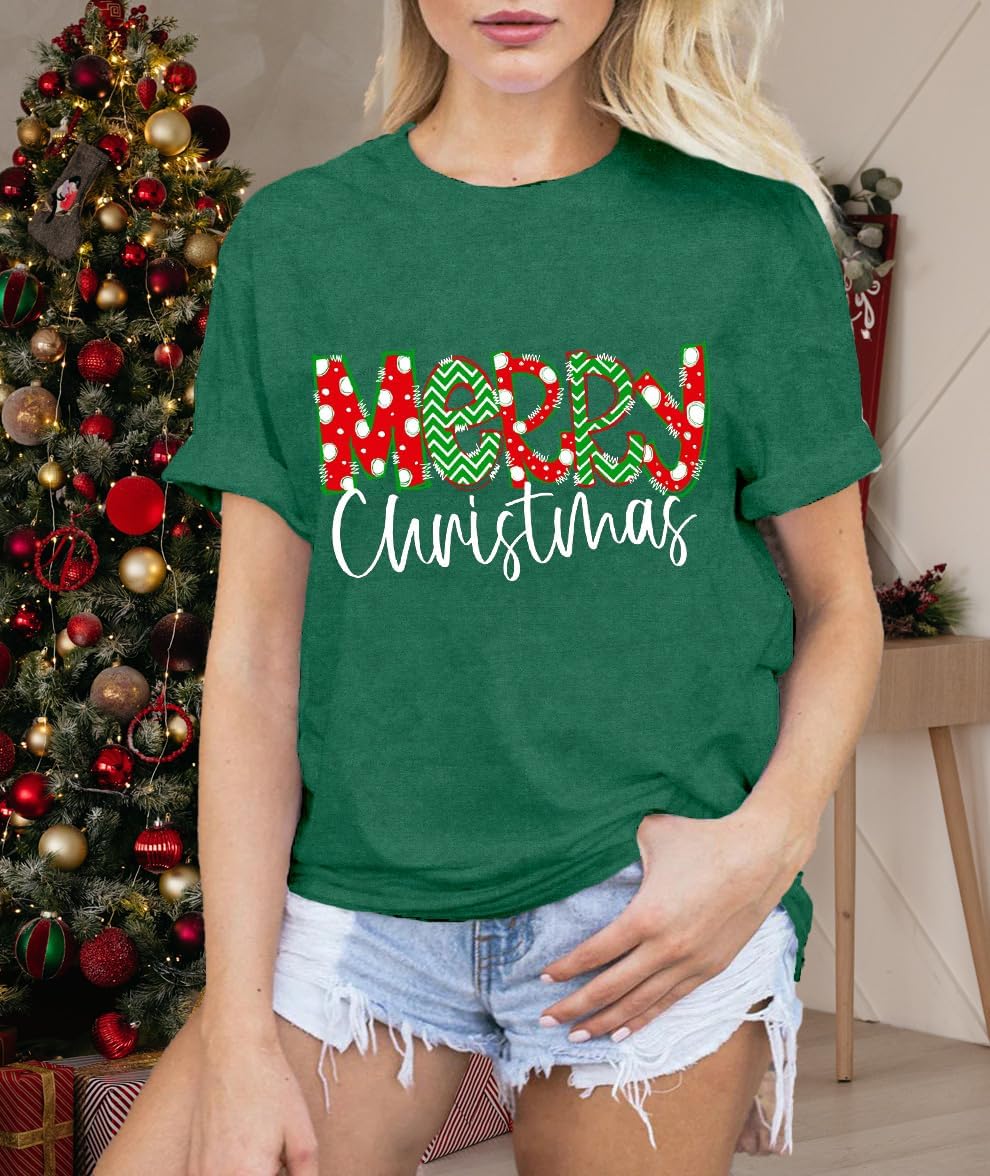 LBP Womens Christmas Shirt Merry Christmas Letter Print T-Shirt Xmas Holiday Tee Tops - Image 4