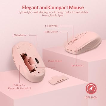 Wireless Keyboard and Mouse Combo - Rii Standard Office PC Keyboard and Optical Wireless Mice (Pink)