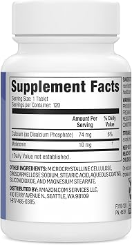 Amazon Basics Extra Strength Melatonin Tablets, 10 mg, 120 Count