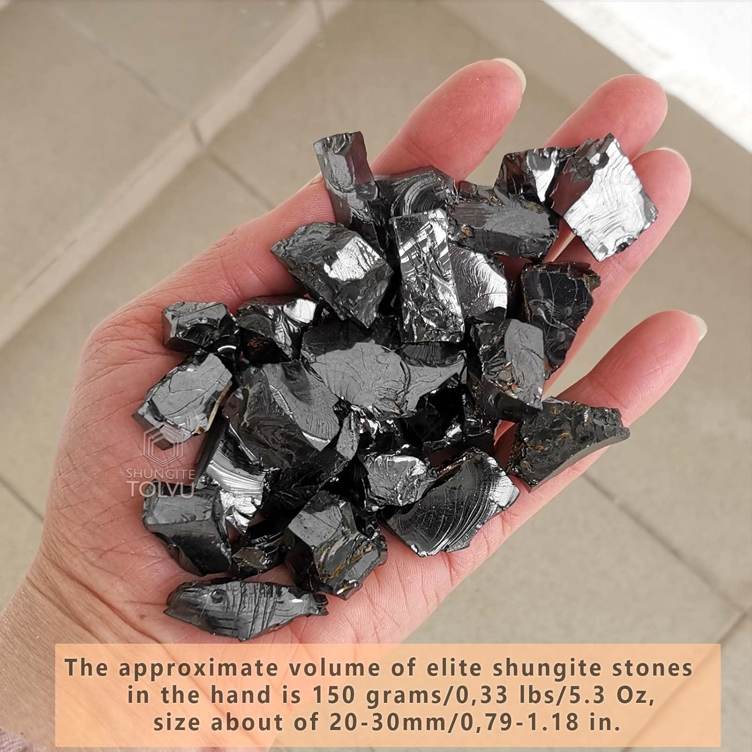 Elite shungite Type 1 - Fullerene c60 - Carbon 98% - 0.8 to 1.2 in. - Authentic shungite Stone from Karelia - Tolvu