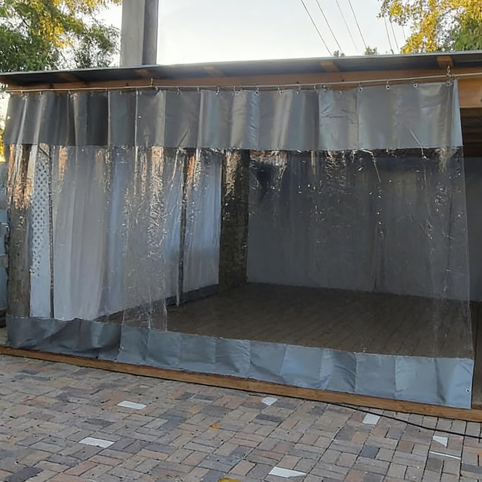 Bâche imperméable rideau pergola extérieur gris résistant aux intempéries