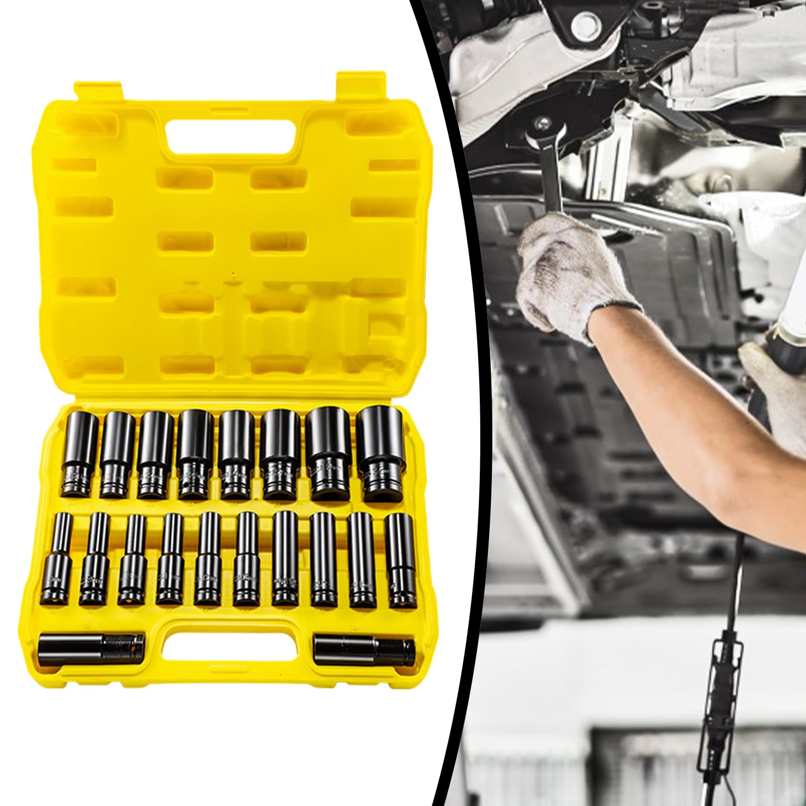 Set Di Bussole A Testa Profonda Da Officina, Fai Da Te Adattatore, | Set bussole standard completo 26 Pezzi Metrico 6 Punti 10-24 mm Attacco 1/2 Acciaio Legato Finitura Fosfa