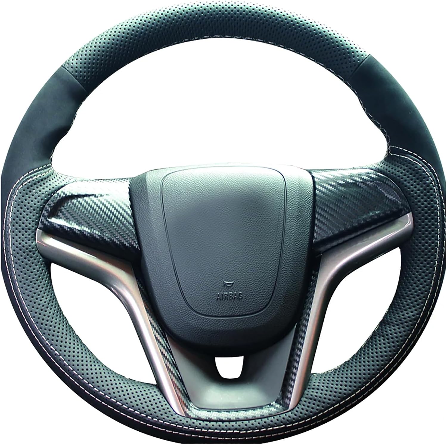 Loncky Genuine Leather Auto Custom Fit Steering Wheel Cover for Chevrolet Malibu 2013 2014 2015 / for Chevy Volt 2011 2012 2013 2014 2015 Accessories Hand Stitched
