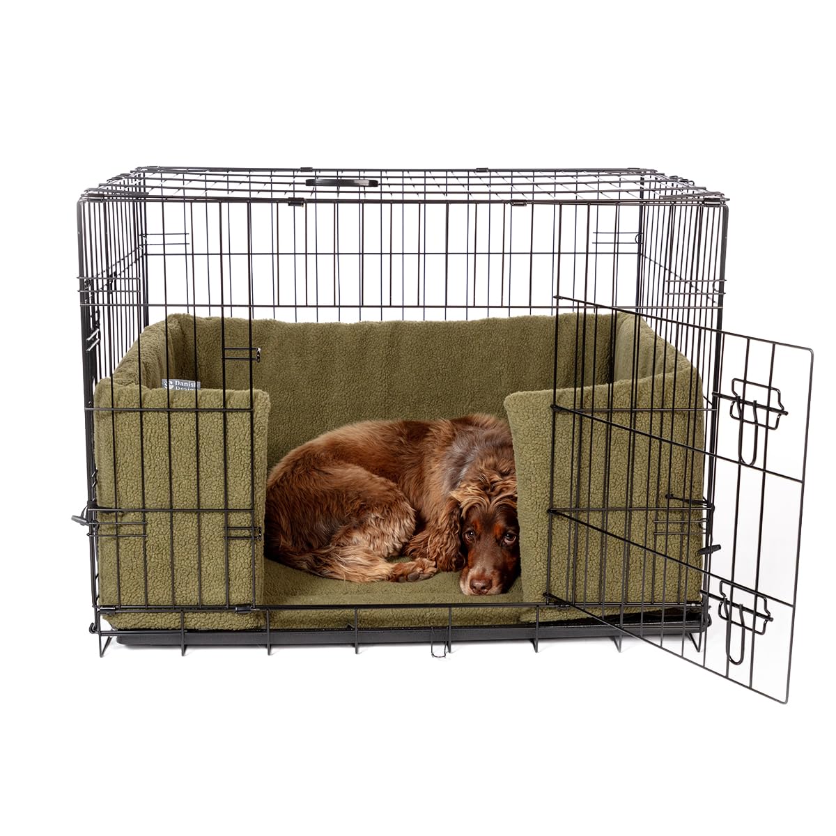 Danish Design Dog Crate Bumper - Sherpa Fleece, Ecoflex Recycled Filling - Olive - Medium, M (Pack of 1) - Image 3