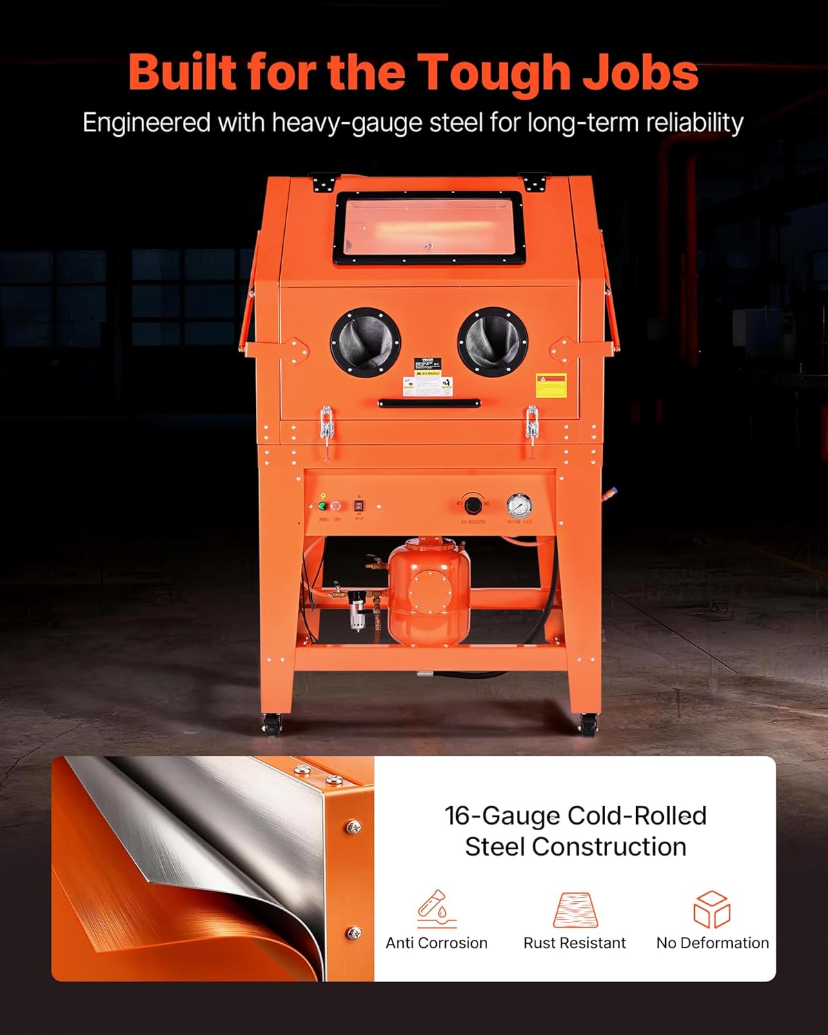 VEVOR Heavy Duty Sandblasting Cabinet Kit with Pressurized Tank, Industrial-Grade Steel Sand Blasting Cabinet - with Dust Collector and Casters for Oversized Parts Surface Finishing, Rust Removal