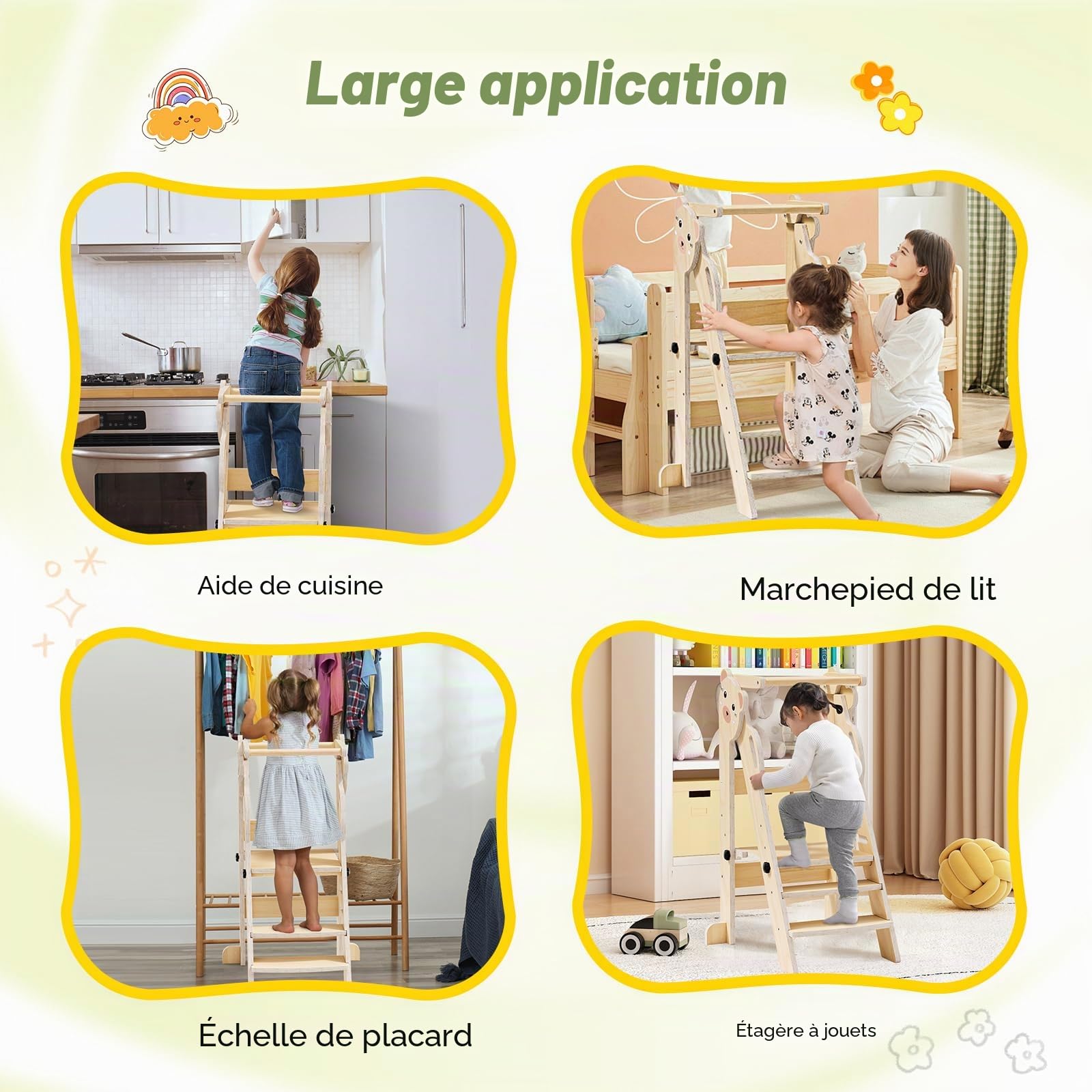 Tour pliable pour tout-petits - Tour d'apprentissage pour enfants - Réglable pour 18 mois à 5 ans - Conçue pour la sécurité