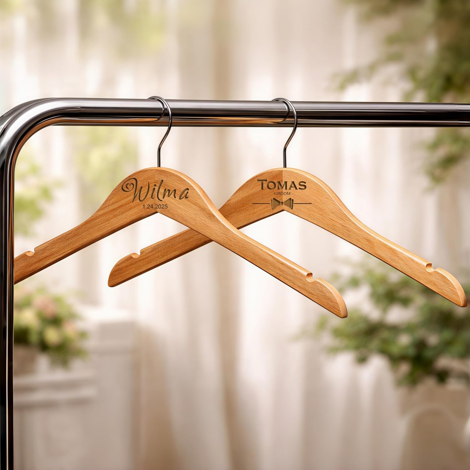 Custom Wedding Hanger For Bridal Party, Personalized Engraved Name & Date Wooden Dress Hanger, Wedding Photo Prop & Bridesmaid Proposal Gift
