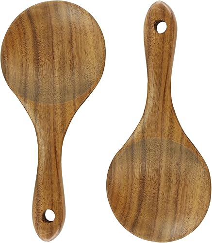 Miniatura 7 de 2 palas de arroz de madera, cucharas de arroz antiadherentes, cuchara de servir, cucharas de cocina, utensilios de cocina, 7.09 pulgadas