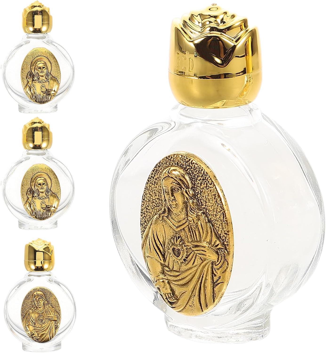4pcs Embossed Glass Holy Water Bottles Portable Mini Sacred Containers for Baptism Wedding Festival Decorations and Perfume Storage