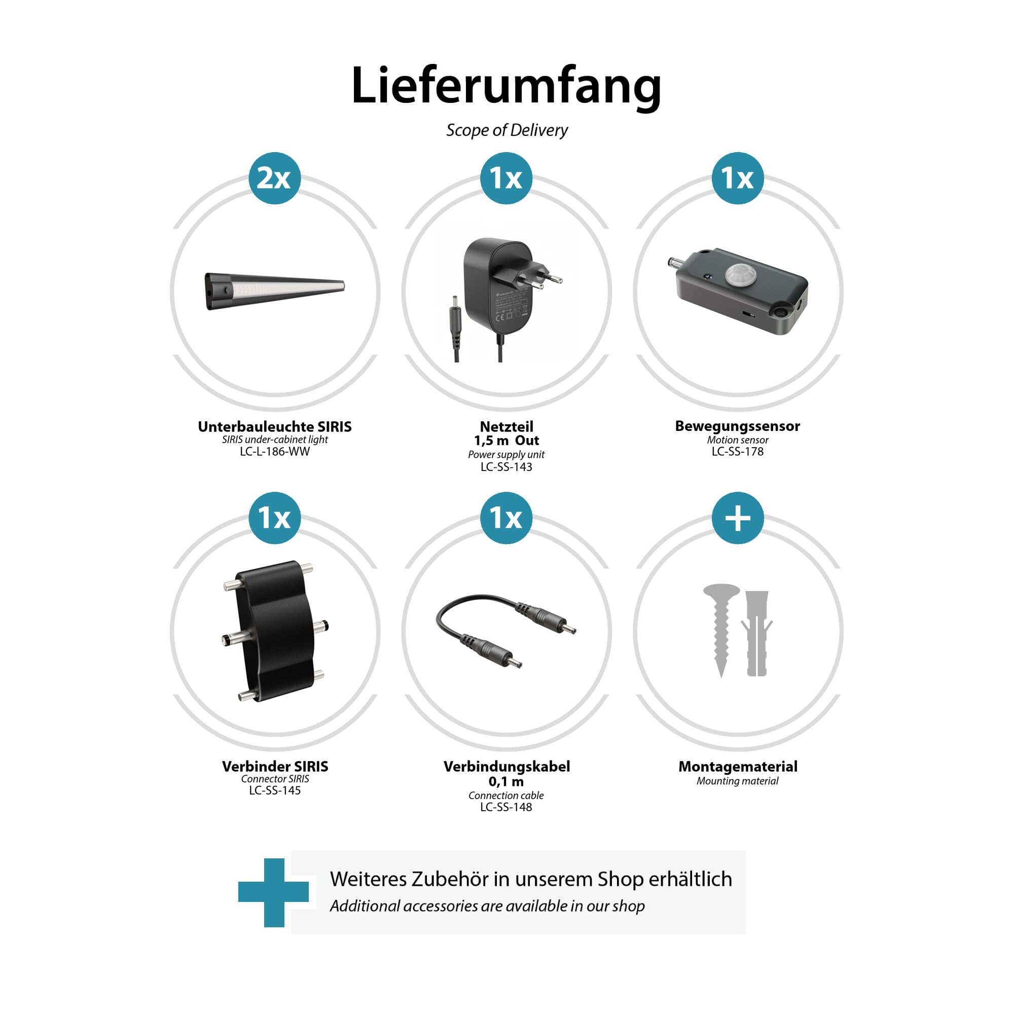 ledscom.de Set di 2 apparecchi LED sottopensile SIRIS nero opaco con rilevatore di movimento, piatto, ciascuno 50cm, ciascuno 531lm, bianco caldo