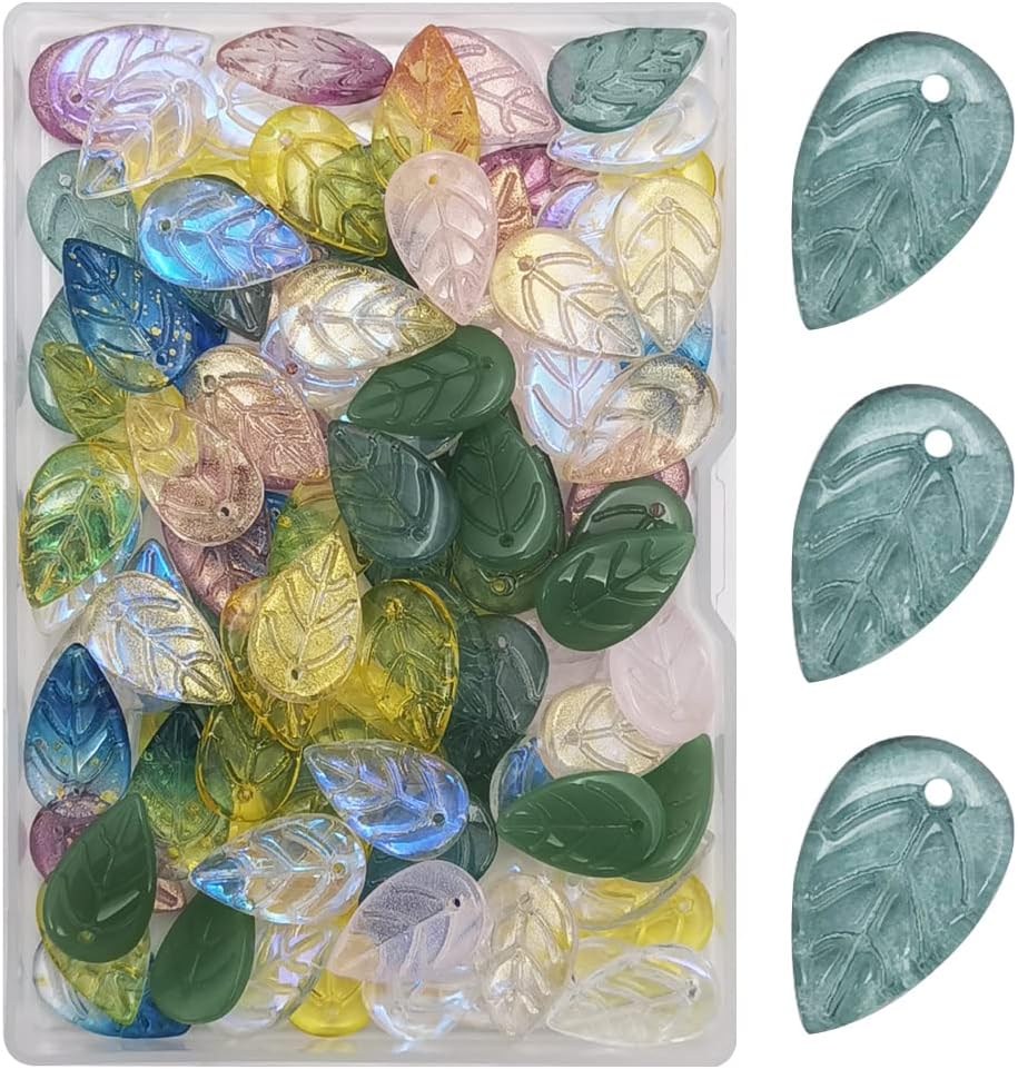 50 Pcs Czech Glass Leaf Beads - Yellow Crystal Leaf Beads For Jewelry Making & DIY Crafts (18x11mm)