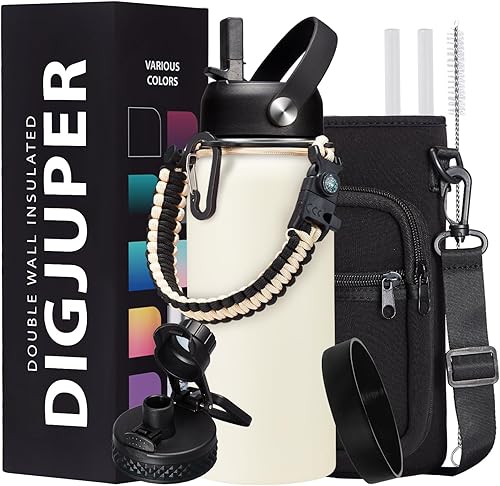 Miniatura 48 de Botella de agua de acero inoxidable aislada al vacío de 40 onzas, mantiene frío 48 h y caliente 24 h, tapa de pajilla y boquilla, funda de Verde