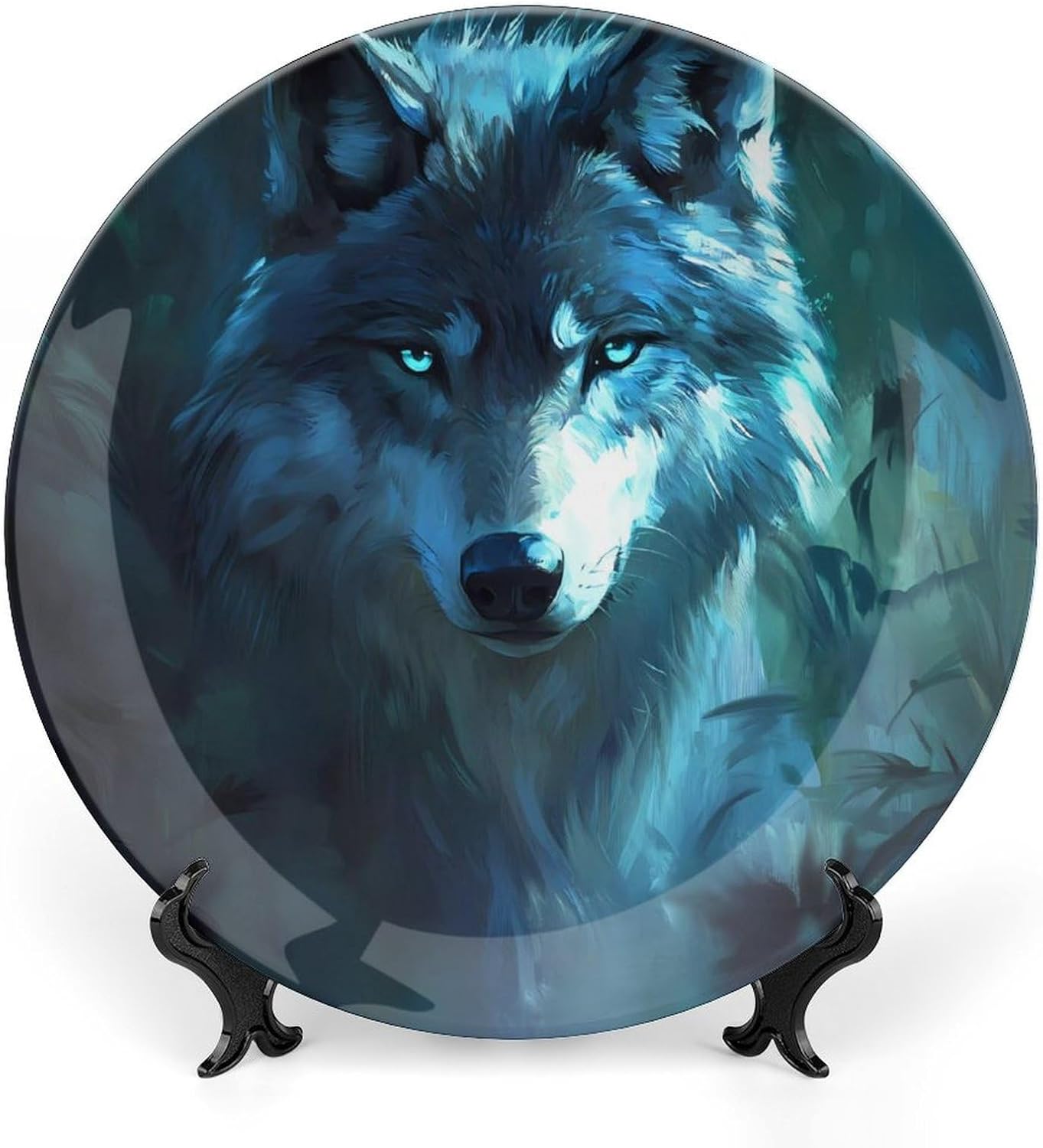 Ethereal Wolf Decorative Plates for Display Ceramic Plate Tray with Stand Hanger Home Decor