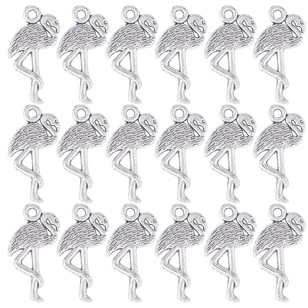 SUNNYCLUE 1 Box 100Pcs Flamingo Charms Bulk Tropical Charms Alloy Antique Silver Bird Flamingo Animal Vintage Tibetan Single Stand Crane Charm for jewellery Making Charms DIY Earrings Necklaces Crafts