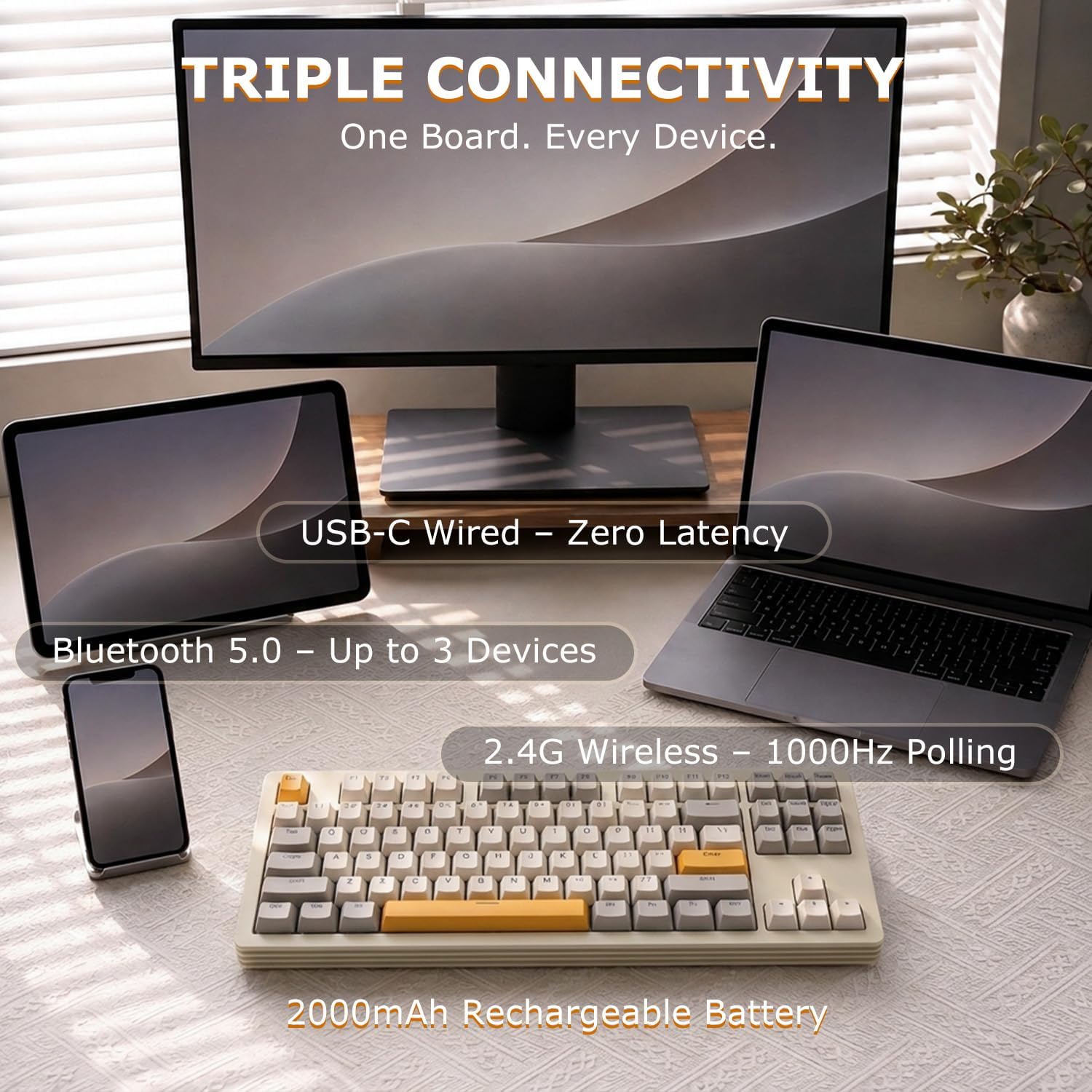 AKC087 Wireless Mechanical Keyboard – Metal TKL, Hot-Swap Tactile, RGB image 5
