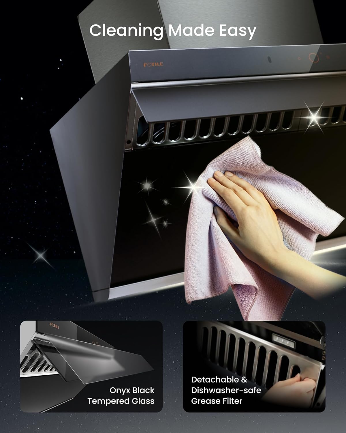 FOTILE JQG9007 36" Under Cabinet or Wall Mount Kitchen Range Hood 1100 CFM 4 Speed Level with LED Lights, Fingerprint Resistance and Motion Control