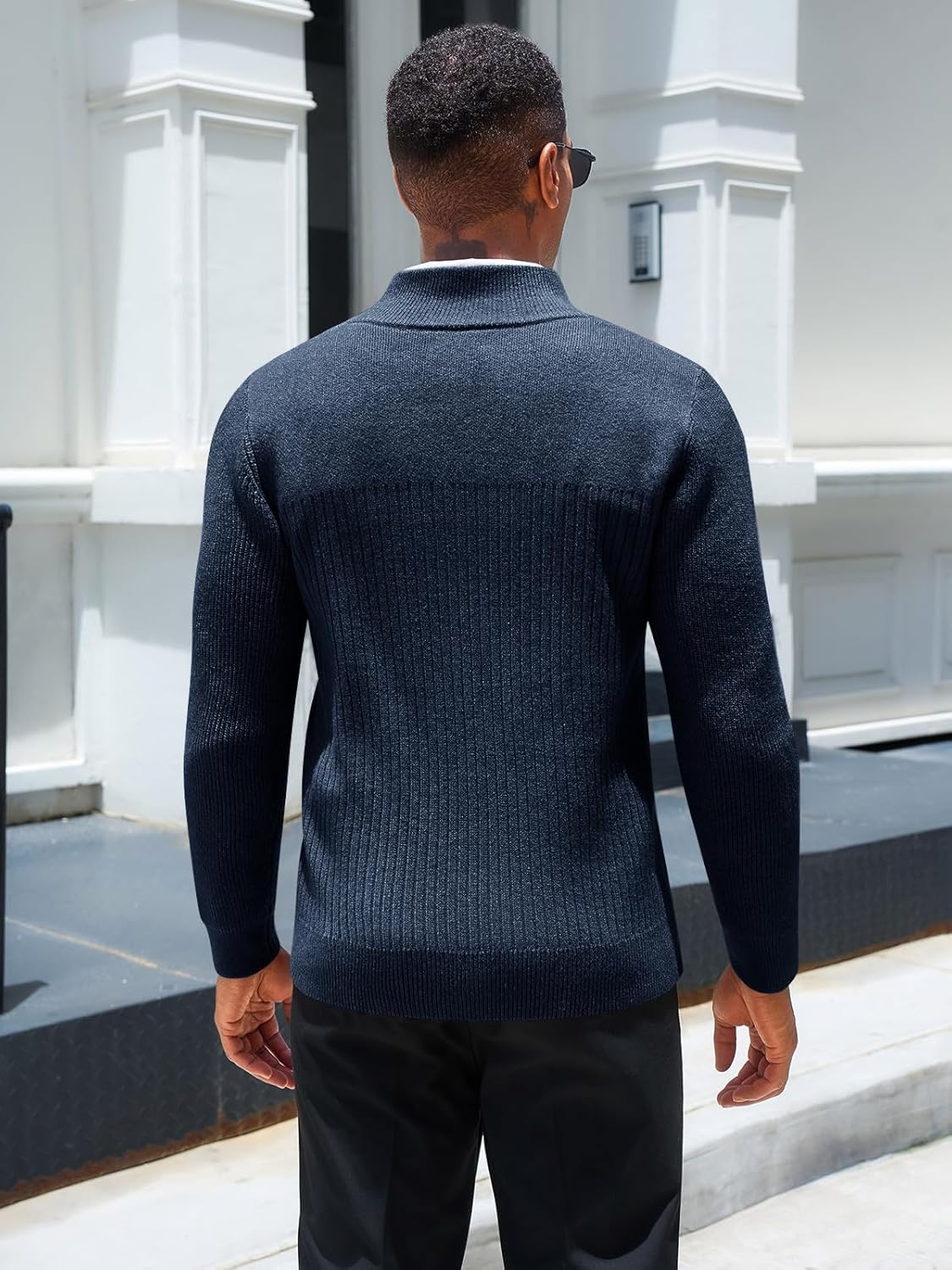 Runcati Mens Quarter Zip Sweater Mock Neck Pullover Ribbed Knit Casual Lightweight Polo Sweaters - Image 3